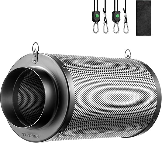 VIVOSUN 6 Inch Air Carbon Filter Smelliness Control with Australia Virgin Charcoal for Inline Fan, Grow Tent Smelliniss Scrubber, Pre-Filter Included, Reversible Flange 6"x 16", Black