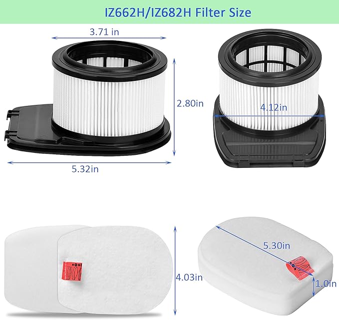 IZ662H IZ682H Filters for Shark Rocket Pet Pro IZ662H IZ682H Stick Vacuums, Include 2 Pack Filter and 4 Pack Foam and 4 Pack Felt Filter Kit