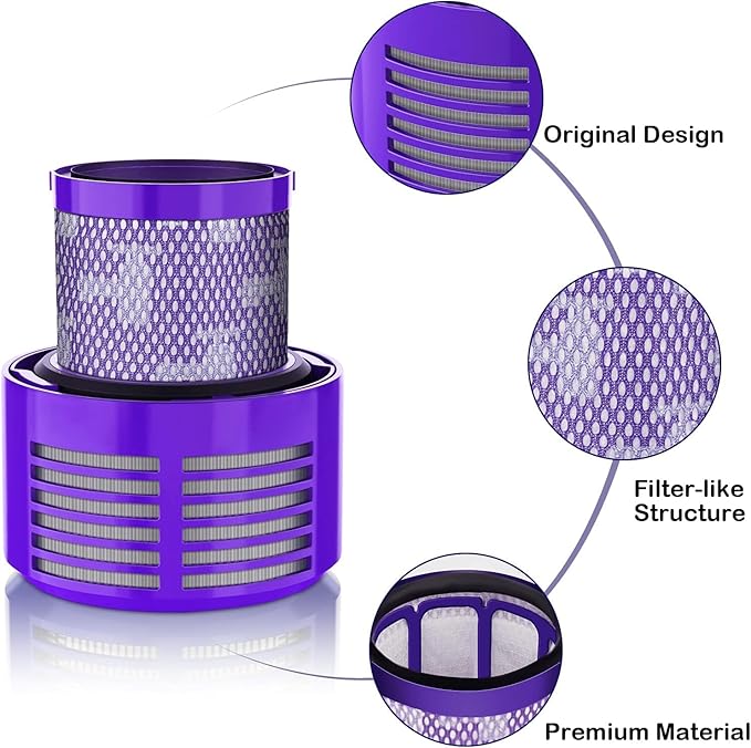 Leadaybetter Vacuum Filter Replacements for Dyson V10 Cyclone Series, V10 Animal, V10 Absolute, V10 Total Clean, SV12, Part No. 969082-01 (1 Pack Filter, 1 Cleaning Brush)
