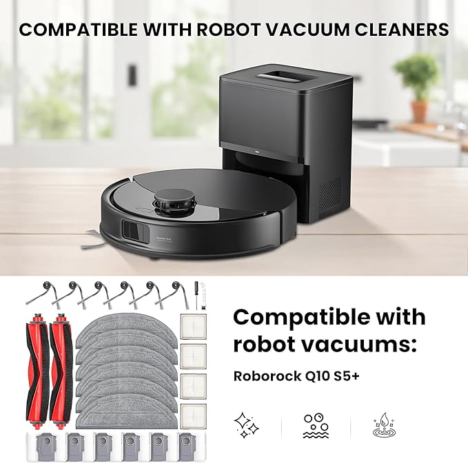 26 Pcs Replacement Kit for Q10 S5+ Robot Vacuum, 2 Main Brush, 4 HEPA Filter, 6 Mop Pads, 6 Side Brush, 6 Dust Bag,1 Cleaning Brush and 1 Screwdriver
