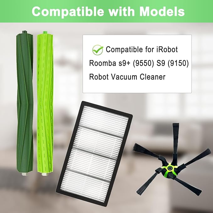 9 Pack Roomba s9 Replacement Parts Compatible for iRobot Roomba s9+ (9550) S9 (9150) Robot Vacuum Cleaner, 1 Set Rubber Brush,4 Filters,4 Side Brushes