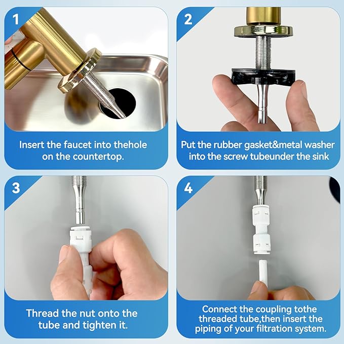 Drinking Water Faucet, Lead-Free Kitchen Water Filter Faucet for Reverse Osmosis or Water Filtration System, RO Faucet, Brushed Nickel (Golden)