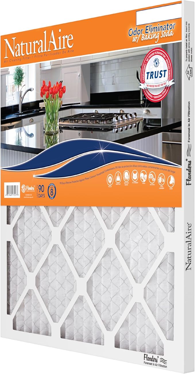 NaturalAire 16x20x1 Pleated Air Filter - Odor Eliminator with Baking Soda, 4-Pack of MERV 8. Controls Household Odors and Traps Harmful Airborne Particles, Lasting Up To 90 Days. 84857.011620