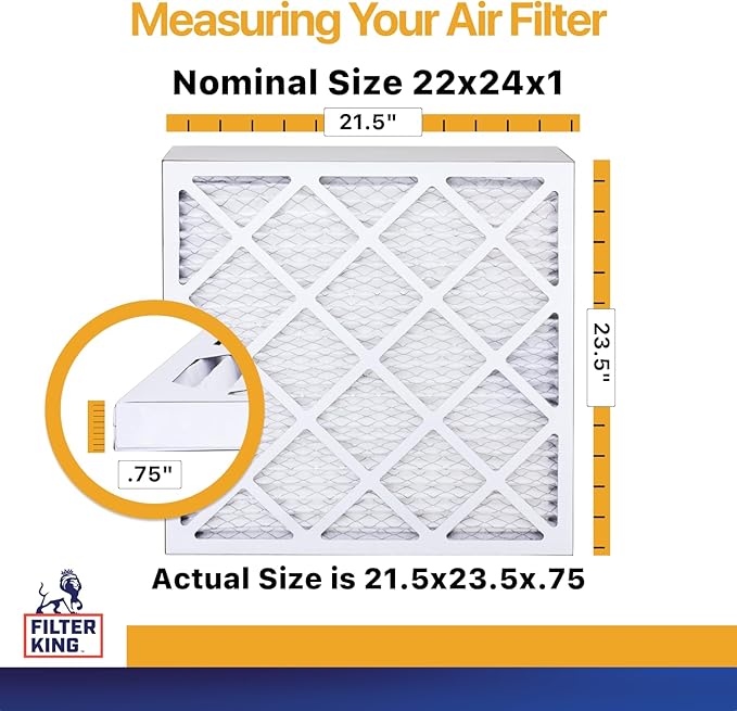 Filter King 22x24x1 Air Filter (MERV 13) (6-Pack) Dust & Allergy Control AC Furnace Filters, MADE IN USA, HVAC, Pleated, Electrostatic (Actual Size: 21.5 x 23.5 x .75)