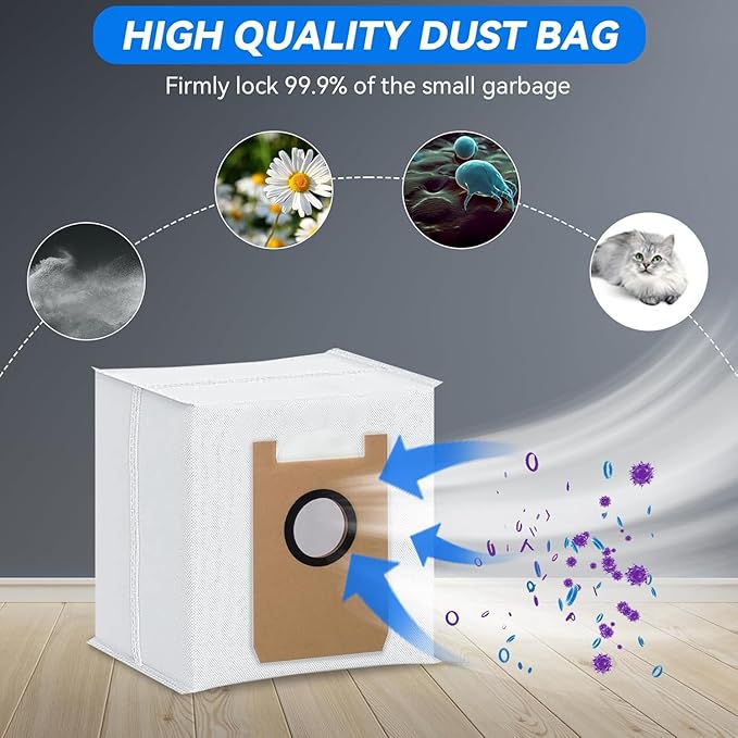 Dust Bags for AIRROBO T20+/ T25+/ T30+/ T25+C Robot Vacuum Cleaner, Replacement Vacuum Bags Disposable Bag Airrobo Robot Vacuum Cleaner Bags Replacement Parts (6 Pack)