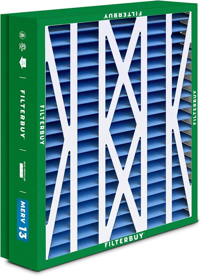 Filterbuy 21x27x5 Air Filter MERV 13 Optimal Smoke & Allergy Defense (2-Pack), Pleated HVAC AC Furnace Filters for Trane Perfect Fit & American Standard (Actual Size: 20.56 x 26.13 x 4.97)