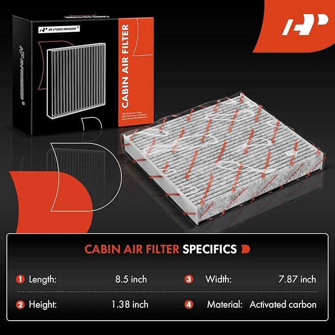 A-Premium Cabin Air Filter with Activated Carbon Compatible with Nissan Versa 2020-2023 1.6L, Kicks 2018-2023 1.6L, Replace# 278915RB0A, 278915RB0B
