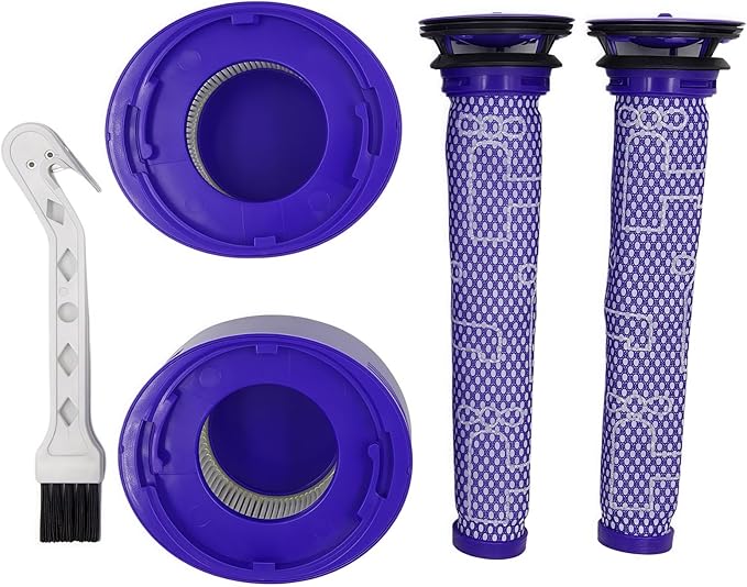 4-Pack Vacuum Filter Kit Replacement for Dyson V7 V8, V8 Animal, V8 Absolute, V7 Motorhead Cordless Vacuum, Includes 2 HEPA Post-Filters & 2 Pre-Filters, Replaces Part #967478-01 & #965661-01