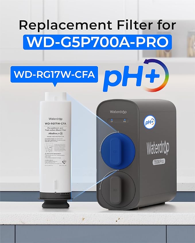 Waterdrop G5P700A-Pro-CF Filter, Replacement for Waterdrop G5P700A-Pro Undersink Reverse Osmosis System, 6-month Lifetime