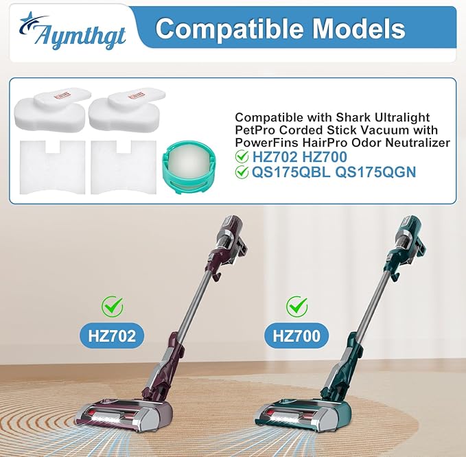 HZ702 Filter for shark PowerFins HairPro Odor Vacuum HZ700 HZ702 QS175QBL QS175QGN, 4 Cartridges + 8 Foam & Felt Filters + 8 Post Motor Filters, Compatible with Parts XPMFHZ2000 and XFFKHZ2000