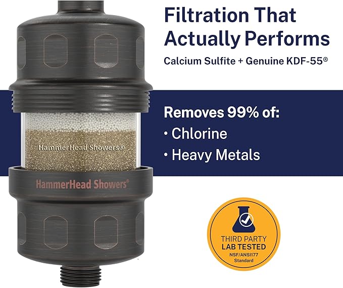 HammerHead Showers® Solid Metal Shower Head Filter – KDF 55 Shower Filter, High Pressure Universal Shower Filters to Remove Toxic Chemicals – Removes Chlorine and Heavy Metals – Oil Rubbed Bronze