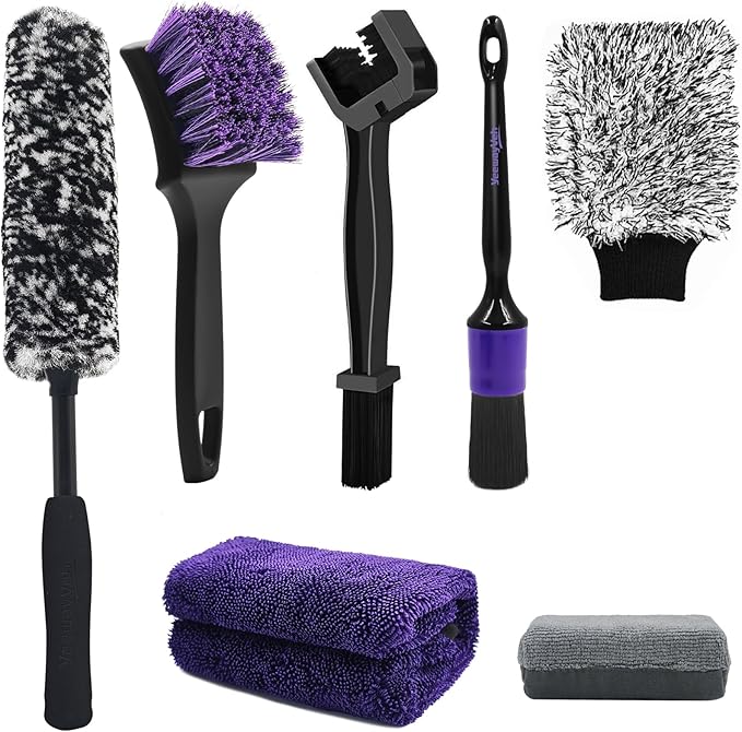 YeewayVeh 7PCS Motorcycle Cleaning & Polishing Kit - Ultimate All-in-One Care with Wax Applicator Pads, Detailing Brush & Weave Drying Towel | Safe for Chrome, Paint, Tires for Bikers