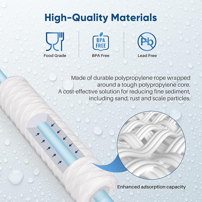 PUREPLUS 10 Micron 10"x2.5" Whole House String Wound Sediment Filter for Well Water, Replacement Cartridge for Universal 10 inch RO System, WP-5, Aqua-Pure AP110, CFS110, Culligan P5,WFPFC4002, 6Pack