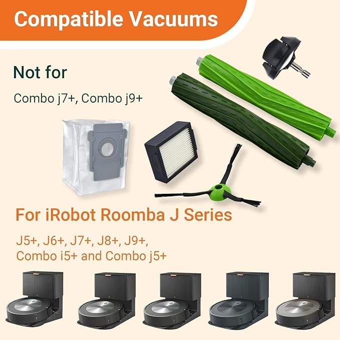 Replacement Parts Compatible with iRobot Roomba J7 J7+ J5 J5+ J6 J6+ J8 J8+ J9 J9+ Vacuum Cleaner Accessories Kit,Front Caster Wheel,Rubber Roller Brushes,3 HEPA Filters,3 Side Brushes,2 Bags
