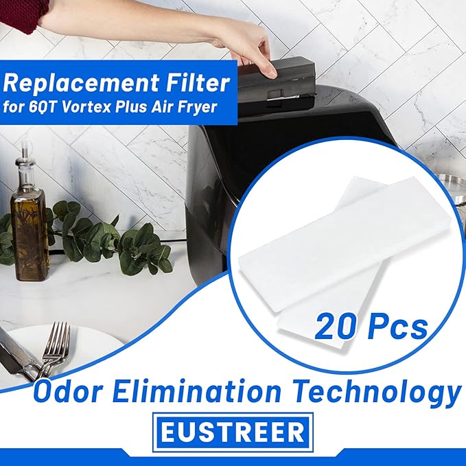 20 Pcs Air Fryer Replacement Filters for 6QT Instant Vortex Plus Air Fryer with ClearCook and OdorErase, Replacement Odor Erase Air Filters for Instant Vortex Plus 6QT
