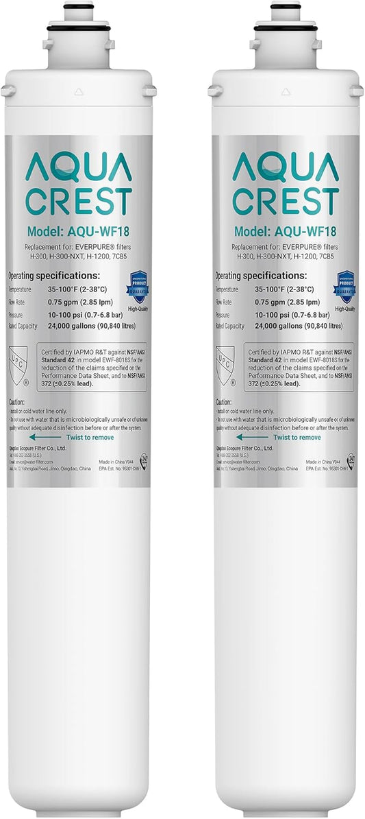 AQUACREST H-300 Under Sink Water Filter, Replacement Cartridge for Everpure H-300, H-300-NXT, 7CB5, EV9270-71, EV9270-72, EV9618-11, EV9855-50, EV9282-01, 24K Gallons, NSF/ANSI 42 Certified, 2 Packs