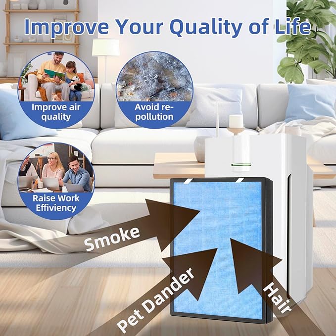 2 Pack HSP002 True HEPA Filter Replacements for Hathaspace Air Purifier Filters HSP002,3 in 1 H13 True HEPA Filter with Activated Carbon Pre-Filter