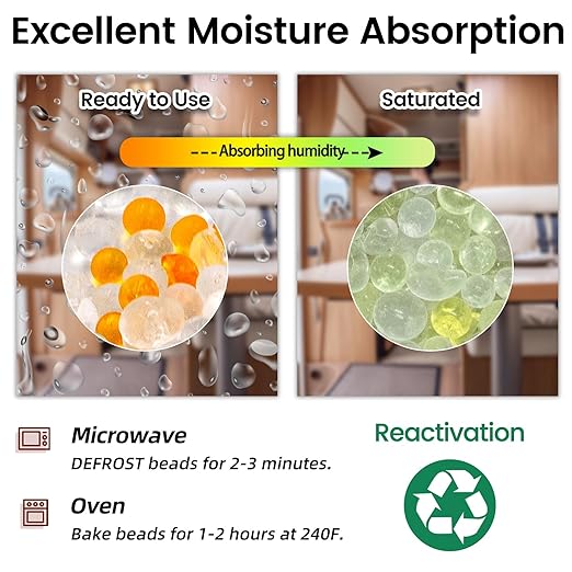 8Pcs 200g Desiccant Dehumidifier Bags, Rechargeable Indicating Silica Gel Beads, Gun Safe Dehumidifier, Desiccant Moisture Absorbers with Visible Window for Storage