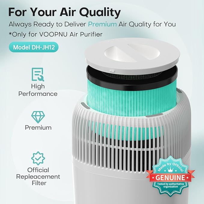 2 Packs Pet-Care Filter for JH12, 4-in-1 H13 True HEPA Replacement Filter with Additional Pet-Related Layer, Efficiency Activated 99.97% of Pet Dander, Hair, Aller-gen, Odors, Pollen and more, Green