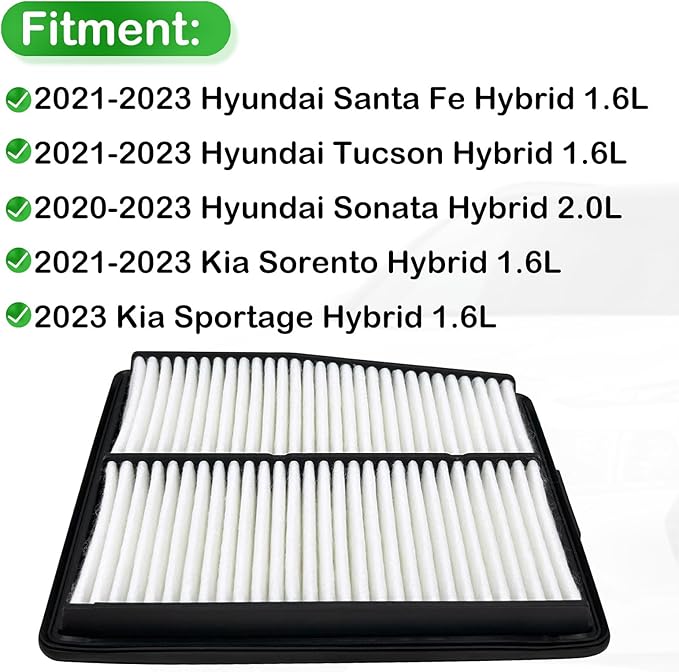 28113-L5100 Engine Air Filter Compatible with 2020-2023 Hyundai Sonata 2021-2023 Hyundai Santa Fe 2021-2023 Hyundai Tucson 2021-2023 Kia Sorento 2023 Kia Sportage Replaces 28113-P0400