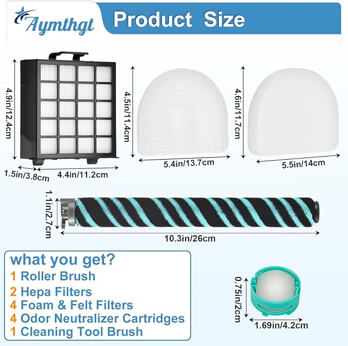 12 Pack AZ4002 Replacement Parts Filter for Shark AZ4000 AZ4000C AZ4002W POWERDETECT Upright Vacuum, 1 Brush roll+2 Filters+4 Foam & Felt Filters+4 Odor Neutralizer Cartridges+1 Cleaning Brush