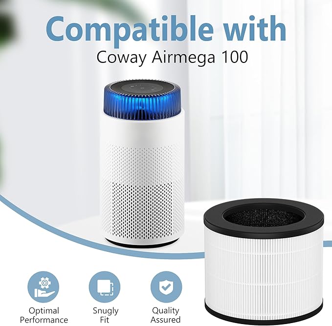 Airmega 100 Replacement Filter Compatible with Coway Airmega 100, 3 Stages Filtration System with Main Filter, Activated Carbon Filter and Fine Mesh Pre-Filter 1 Pack
