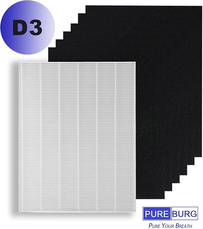 PUREBURG D3 Replacement Filter Compatible with Winix D360 Air Purifier 1712-0101-02, H13 HEPA + 6 x Activated Carbon Pre-Filters,For Air Clean Dust VOCs
