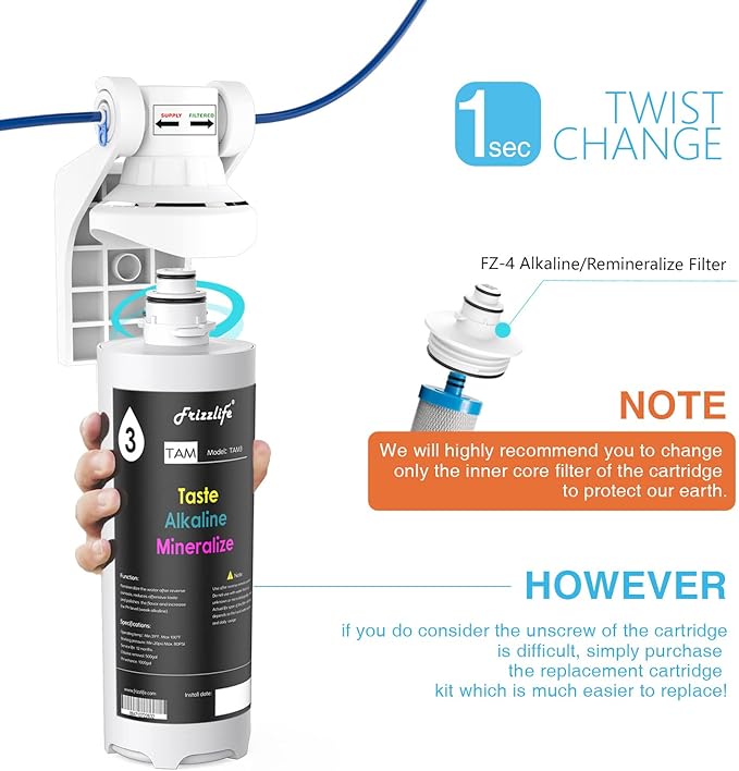 Frizzlife Replacement Filter Cartridge For TAM3, With FZ-4 Cartridge Inside, For PD600-TAM3 Osmanic System & TAM3 Alkaline Filter