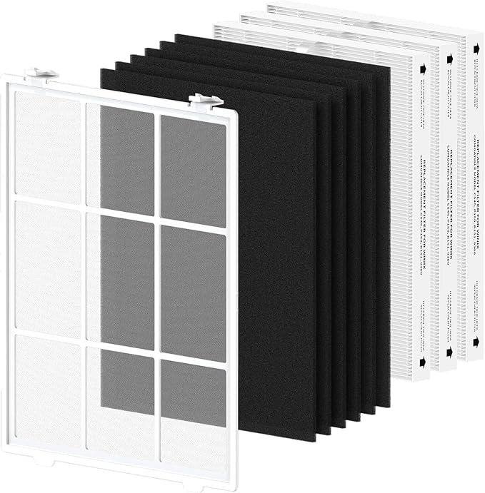 SAKEGDY C545 Replacement Filter S fit for Winix C545 Air Cleaner Purifier, Part # 1712-0096-00 and 2522-0058-00, 1×Washable Fine Mesh Pre-Filter, 3×Premium Filters and 6×Activated Carbon Pre-Filters