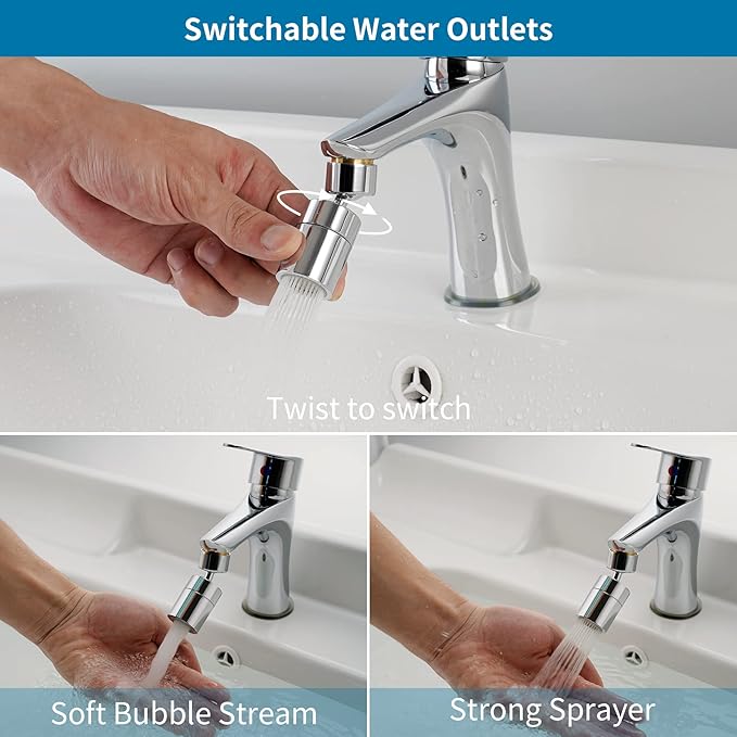 Hibbent NSF/ANSI/CAN 61 Certified Faucet Aerator, Kitchen Sink Aerator, 2 Water Flow CUPC Certification 360-degree Swivel Faucet Extender, 55/64 Inch Female Thread, Water Saving-Chrome Finish