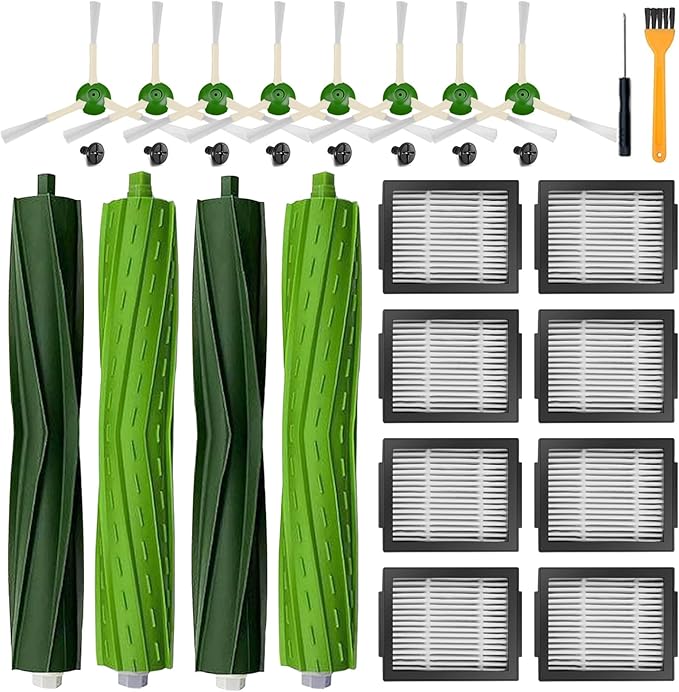 Replacement Parts for Roomba iRobot i7 i7+ i3 i3+ i4 i4+ i5 i5+ i6 i6+ i8 i8+ i5+/j7 j6 j5 and Plus Version,(2 Set Rubber Brush,8 Side Brush)