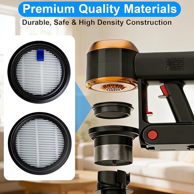 4-Pack Replacement Filter Compatible with Tikom V500 Cordless Vacuum Cleaner, High-efficiency HEPA Filtration for Tikom Cordless 40KPa/450W Stick Vacuum Model V500 and V450