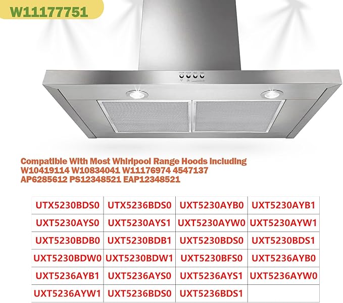 Upgrade 5-layer W11177751 Range Hood Filter Replacement 11-1/2” X 17-1/4” Compatible with Whirlpool W10419114 W10834041 W11176974 4547137 AP6285612 PS12348521 EAP12348521