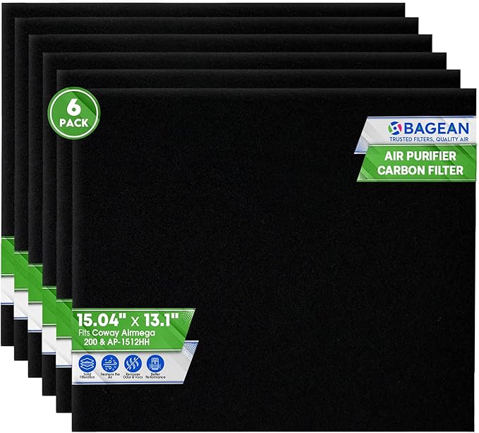Bagean Airmega AP-1512HH Carbon Pre Filter - Compatible with Coway Air Purifier AP 1512HH and 200M - Fits Coway Filter Replacement - Activated Carbon Filters Absorb Odor & Freshen the Air (6-Pack)