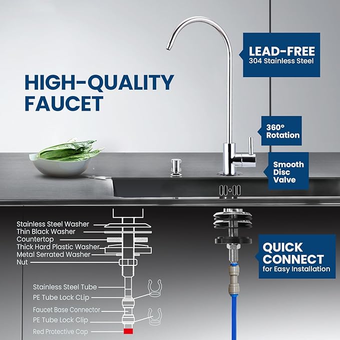 COMFEE’ CMP10 5-Stage Reverse Osmosis System, NSF Certified Water Filter for Under Sink, Easy DIY Installation, Ultra Safe Drinking Water Filtration System, Leak-Free RO System, 75 GPD