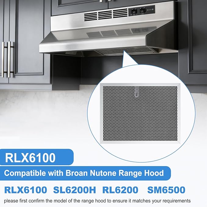 RLX6100 Range Hood Charcoal Filter Compatible with Broan Nutone Replacement SL6200H RL6200 SM6500, 8.4x11.2x0.36 Inch