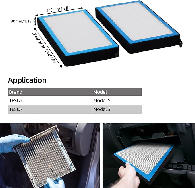 Cabin Air Filter Compatible with Tesla Model 3/Y AC Air Filters for Car Air Condition with Activated Carbon CA076-1 OEM Fit 2016-2025 Version