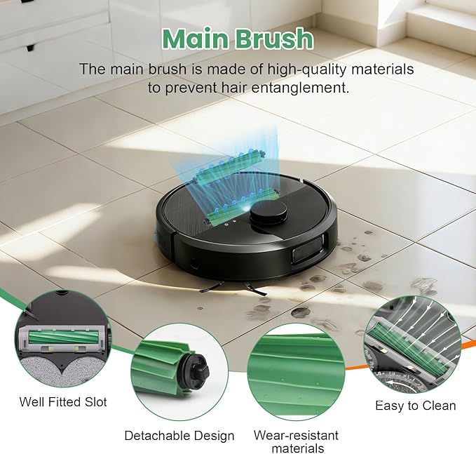 18 Pcs Replacement Parts for iRobot Roomba Plus 405 Combo / 505 Combo / 507 Combo Robot Vacuum Cleaner, Include 1 Main Brush, 4 Dust Bags, 4 Mop Pads, 4 Filters, 4 Side Brushes and 1 Cleaning Tool