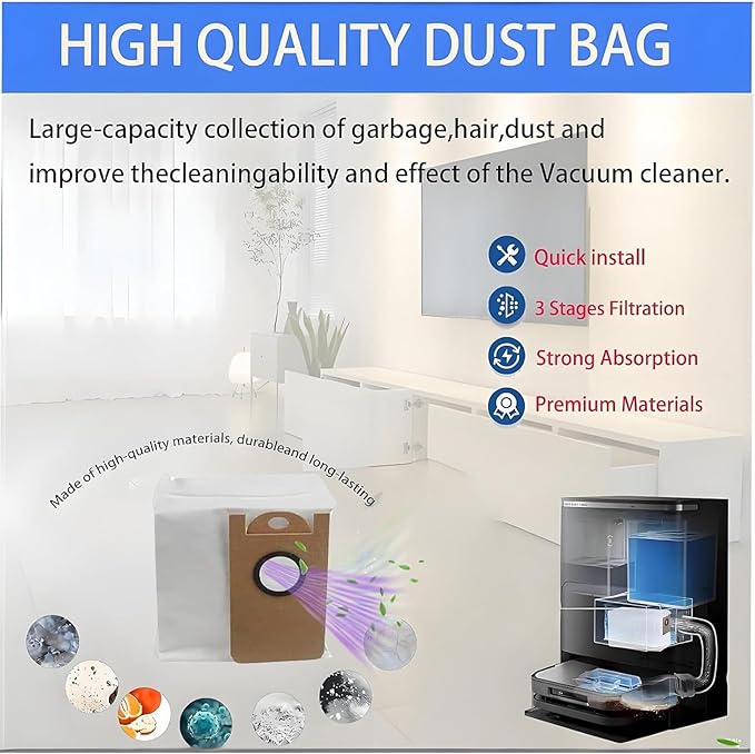 Dust Bags Replacement For Airzeen Q10 Pro Robot Vacuum Cleaner :10 Pack Spare Parts Accessories