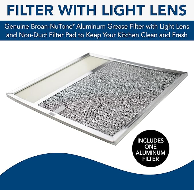 Broan-NuTone BP57 Aluminum Filter with Light Lens, Kitchen Exhaust Grease Filter, Stove Hood Vent Air Filters (Pack of 8)