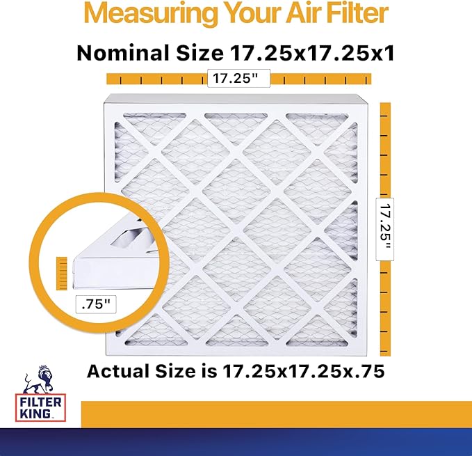 Filter King 17.25x17.25x1 Air Filter (MERV 13) (12-Pack) Dust & Allergy Control AC Furnace Filters, MADE IN USA, HVAC, Pleated, Electrostatic (Actual Size: 17.25 x 17.25 x .75)