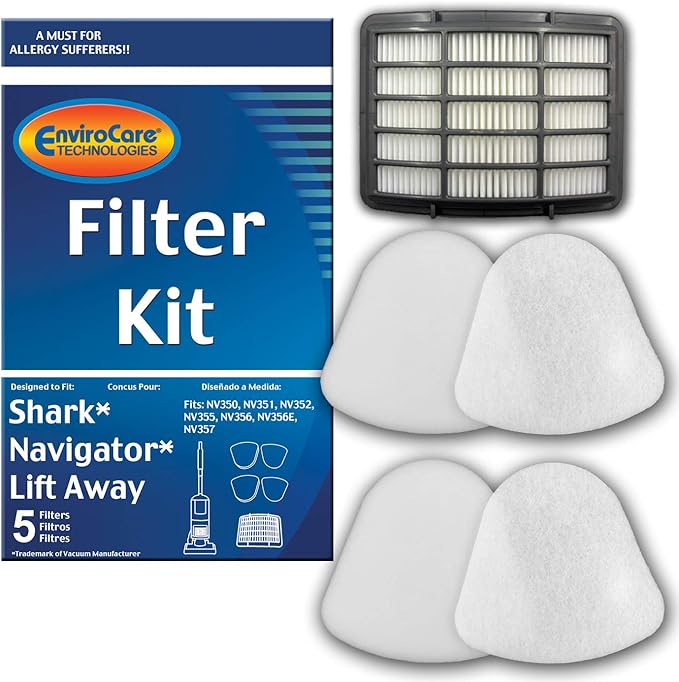 EnviroCare Replacement Vacuum Filters Designed to Fit Shark Navigator Lift-Away NV350, NV351, NV352, NV355, NV356, NV356E, NV357 Pre-Filter Kit + 1 Hepa Filter. Replaces OEM #Xff350 & Xhf350