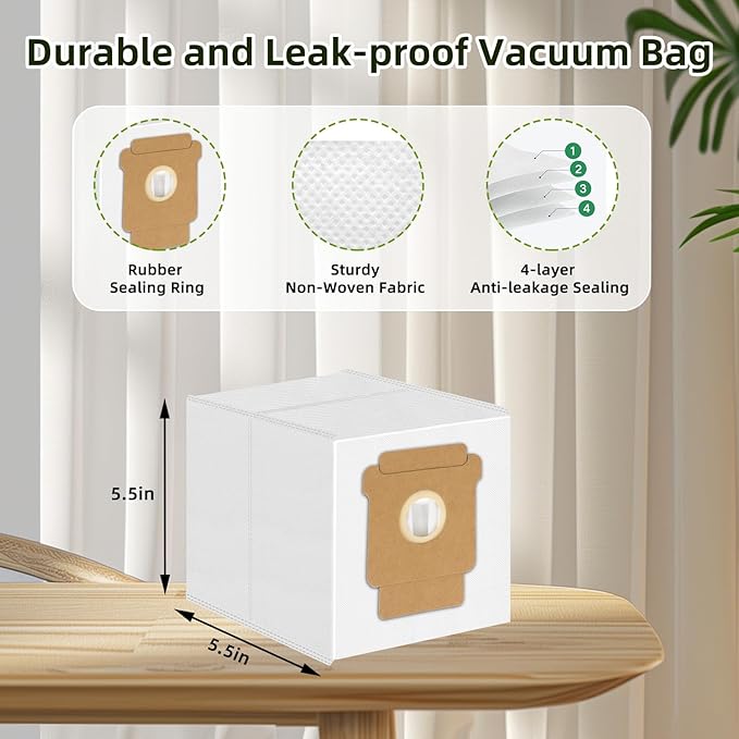 12 Pack Vacuum Dust Bags Replacement for iRobot Roomba Q0520, 1020/1010/108/106/104/105 Combo, Plus 405/504/505/507 Combo, Max 705/707 Vac Robot Clean Base Automatic Dirt Disposal Bag