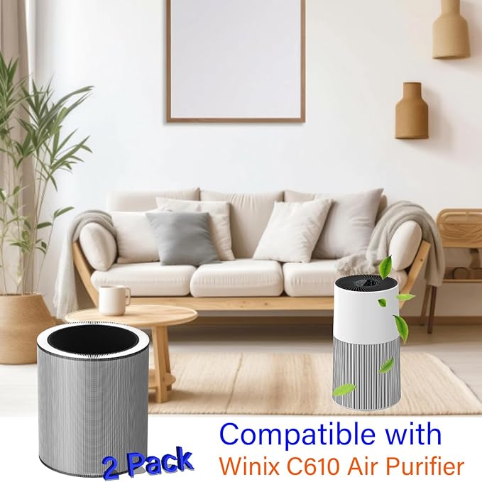 2 Pack C610 Replacement Filter Z for Winix C610 Air Purifier, 3 in 1, H13 True HEPA with Activated Carbon and Pre-Filter, Compares to Part # 1712-0121-00