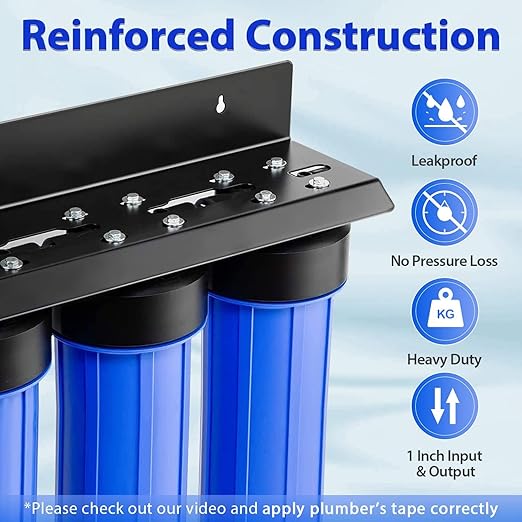 iSpring WGB32B-KDS+AHPF12MNPT16X2 Whole House Water Filtration System, Reduces Lead, Scale, Chlorine, Chloramine, 3-Stage Whole House Water Filter w/ 3/4'' Push-Fit Stainless Steel Hose Connectors