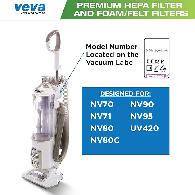 VEVA Complete Premium Vacuum Filter Set Including 2 HEPA, 4 Foam, 4 Felt Filters 10 Pieces Total for Shark Navigator Rotator Professional Upright Model NV70, NV71, NV80, NVC80C, NV90, NV95 & UV420