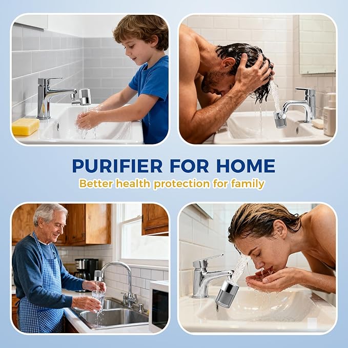 KLLEYNA Pull-Down Faucet-Mount Water Filters - (22 Adapters) Swivel 720° Sink Tap Filtration, ACF Reduce 99% Chlorine for Great Taste, 528 Gallon Purifier Kitchen/Bathroom,High Pressure 2-Mode Spray