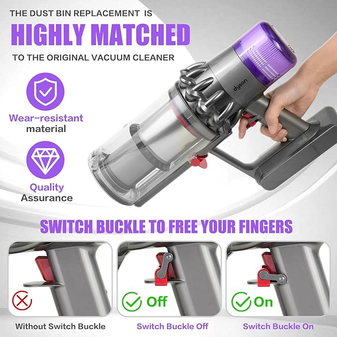 replacement for V11 dustbin for Dys Large Dust Collector, includeing V11.V15.SV14.SV15.SV22, Dust Collector for Vacuum Cleaners. with HEPA Filter, with On/Off Clip.