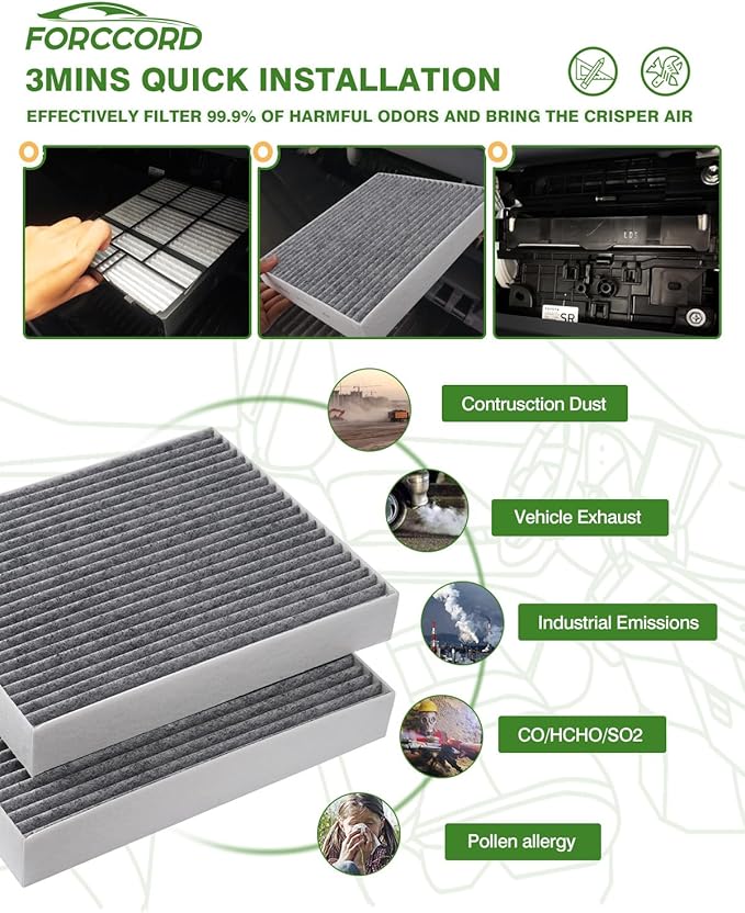 2-Pack HEPA Cabin Air Filter Fits for FORD Bronco 2021-26, Bronco Sport 21-26, Escape 20-26, Explorer 20-26 Activated Carbon Cabin Filter Replacement VF2078 CF12772 Car Accessories