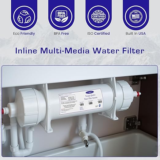 Crystal Quest Voyager Jumbo Inline Water Filter – 6-Stage Filtration, 5,000 Gallon Capacity, Fits 1/4" Tubing for Refrigerators, Ice Makers, Water Dispensers, Soda Makers & More